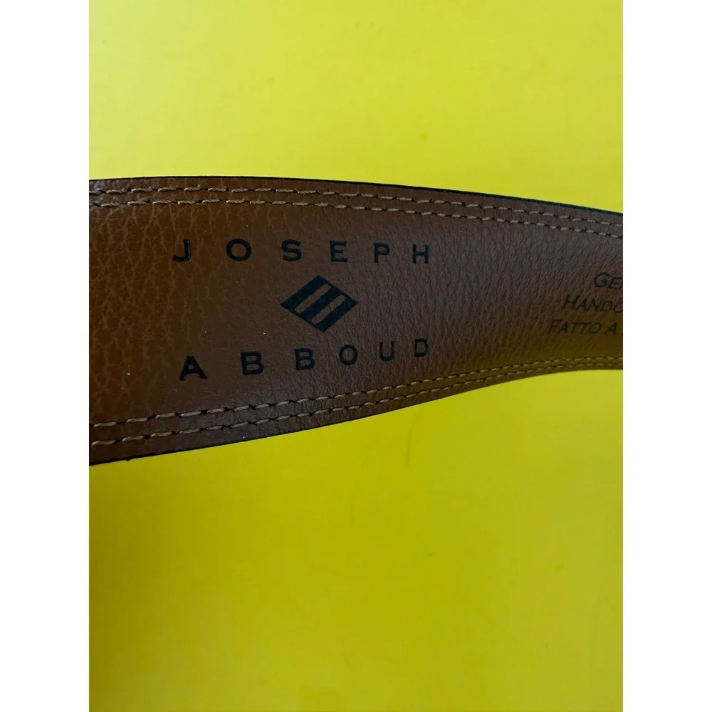 NWOT Joseph Abboud Mens Brown Leather Belt Contrast Stitch Italy 42 Handmade